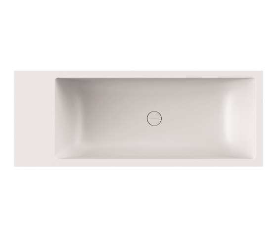 Back-to-wall bath solid surface white 190 x 80 cm 3-sided matt white shelf on left | Bañeras | Vigour