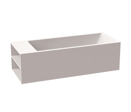 Back-to-wall bath solid surface white 208 x 80 cm 3-sided matt White shelf on right | Bañeras | Vigour