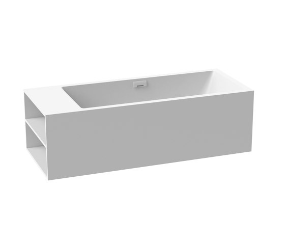 Back-to-wall bath solid surface white 170 x 80 cm 3-sided with spout white matt shelf on left | Bañeras | Vigour