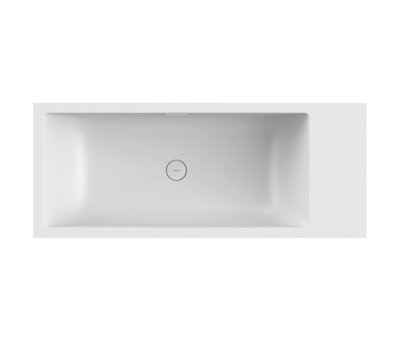 Back-to-wall bath solid surface white 170 x 80 cm 3-sided with spout matt white shelf on right | Bathtubs | Vigour