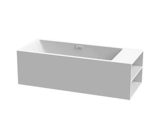 Back-to-wall bath solid surface white 170 x 80 cm 3-sided with spout matt white shelf on right | Bathtubs | Vigour