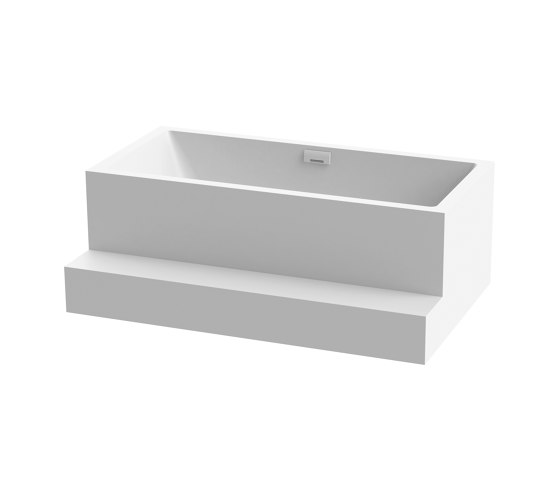 Back-to-wall bath solid surface white 170 x 104 cm 3-sided with spout matt white with step | Bathtubs | Vigour