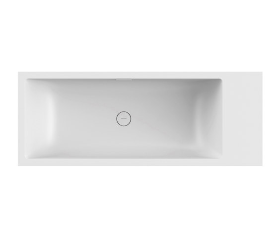 Back-to-wall bath solid surface white 208 x 80 cm 3-sided with spout matt white shelf on right | Bathtubs | Vigour