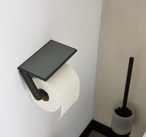 Toilet roll holder white with shelf black | Portarotolo | Vigour