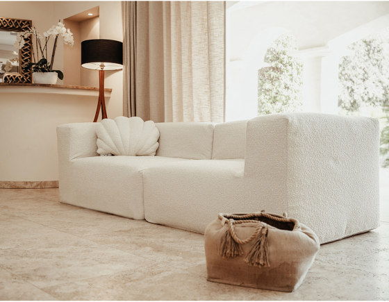 Innensofa | Indoor-Sofa modular abnehmbar aus Bouclé-Wolle 5/6 Sitzer, weiß | Sofas | MX HOME