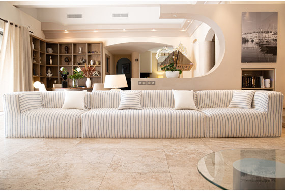Indoor modular sofa | Modular sofa - Removable cover 5/6-seater - Striped Linen | Sofas | MX HOME