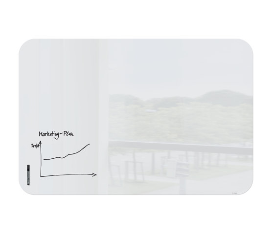 Artverum glass whiteboard with rounded corners, white, 180 x 120 x 1 cm | Flip charts / Writing boards | Sigel