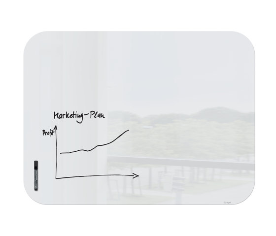 Artverum glass whiteboard with rounded corners, white, 120 x 90 x 1 cm | Flip charts / Writing boards | Sigel