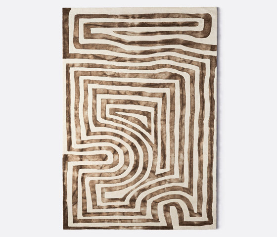 Psychedelic Labyrinth Beige Dip Dye Rug | 300x400cm | Formatteppiche | Dustydeco