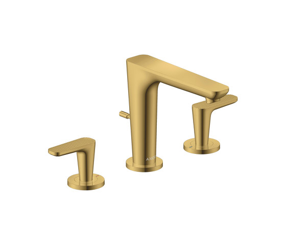 AXOR Citterio C 3-hole basin mixer 125 with pop-up waste set - cubic cut | Polished Gold Optic | Wash basin taps | AXOR