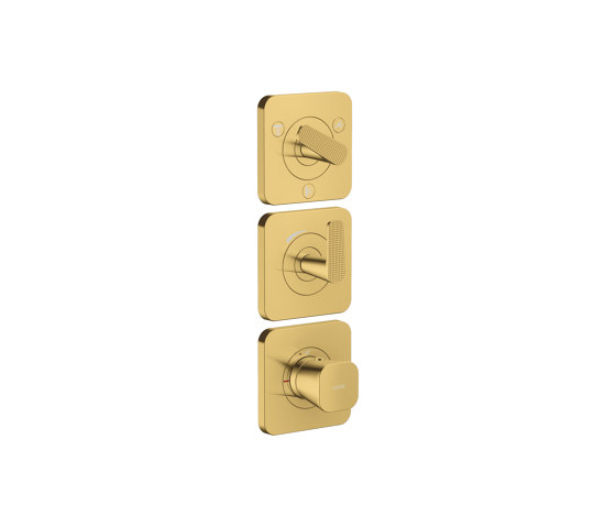 AXOR Citterio C Thermostatic module 380/120 for concealed installation with escutcheons for 3 functions  - cubic cut | Polished Gold Optic | Shower controls | AXOR