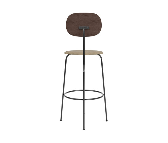 Afteroom Bar Chair Plus | Black Base | Upholstered Seat, Veneer Back | Audo Bouclé 02 - Beige | Dark Stained Oak | Taburetes de bar | Audo Copenhagen