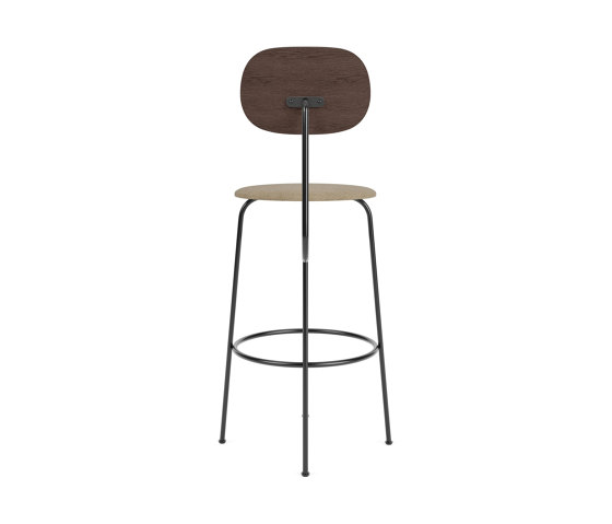 Afteroom Bar Chair Plus | Black Base | Upholstered Seat, Veneer Back | Audo Bouclé 02 - Beige | Dark Stained Oak | Tabourets de bar | Audo Copenhagen