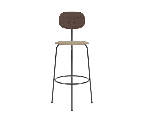 Afteroom Bar Chair Plus | Black Base | Upholstered Seat, Veneer Back | Audo Bouclé 02 - Beige | Dark Stained Oak | Taburetes de bar | Audo Copenhagen