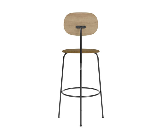 Afteroom Bar Chair Plus | Black Base | Upholstered Seat, Veneer Back | Audo Bouclé 06 - Gold | Natural Oak | Bar stools | Audo Copenhagen