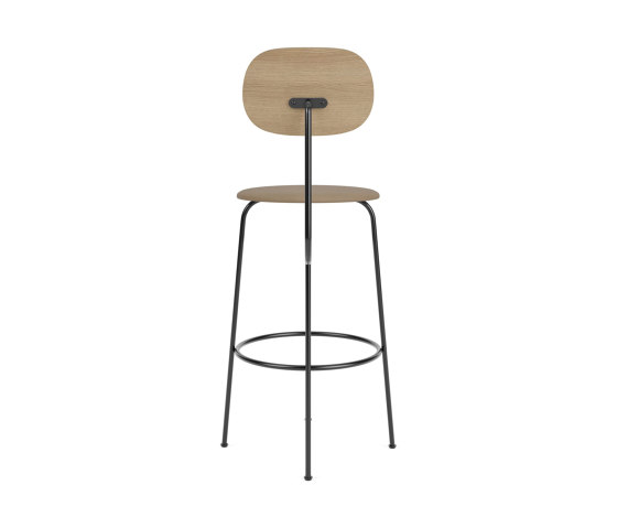 Afteroom Bar Chair Plus | Black Base | Upholstered Seat, Veneer Back | Sierra - Stone, 1611 | Natural Oak | Barhocker | Audo Copenhagen