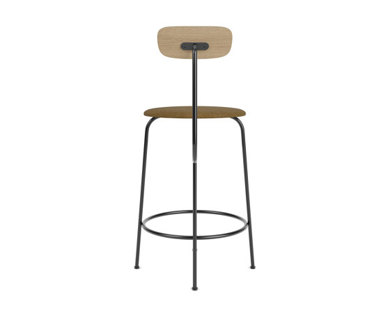 Afteroom Counter Chair | Black Base | Upholstered Seat, Veneer Back | Audo Bouclé 06 - Gold | Natural Oak | Chaises de comptoir | Audo Copenhagen