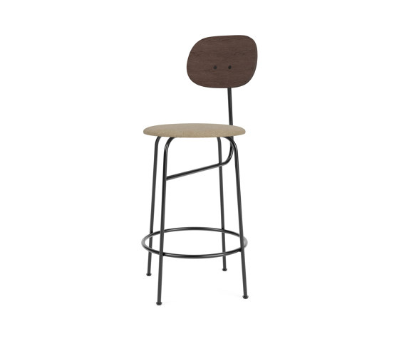 Afteroom Counter Chair Plus | Black Base | Upholstered Seat, Veneer Back | Audo Bouclé 02 - Beige | Dark Stained Oak | Sedie bancone | Audo Copenhagen