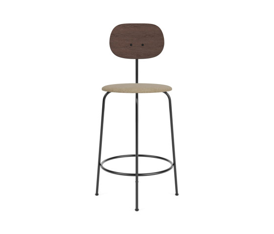 Afteroom Counter Chair Plus | Black Base | Upholstered Seat, Veneer Back | Audo Bouclé 02 - Beige | Dark Stained Oak | Counterstühle | Audo Copenhagen