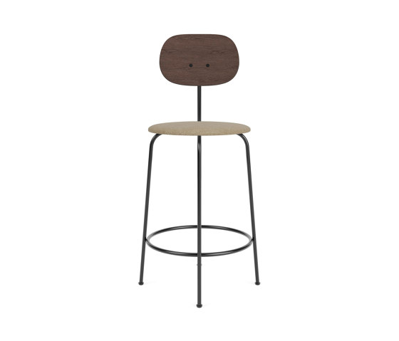 Afteroom Counter Chair Plus | Black Base | Upholstered Seat, Veneer Back | Audo Bouclé 02 - Beige | Dark Stained Oak | Sillas de trabajo altas | Audo Copenhagen