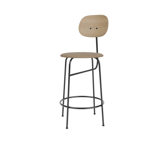 Afteroom Counter Chair Plus | Black Base | Upholstered Seat, Veneer Back | Sierra - Stone, 1611 | Natural Oak | Sedie bancone | Audo Copenhagen