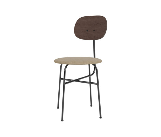 Afteroom Dining Chair Plus | Black Base | Upholstered Seat, Veneer Back | Audo Bouclé - Beige 02 | Dark Stained Oak | Sillas | Audo Copenhagen