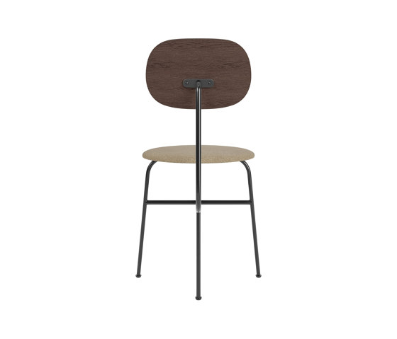 Afteroom Dining Chair Plus | Black Base | Upholstered Seat, Veneer Back | Audo Bouclé - Beige 02 | Dark Stained Oak | Chaises | Audo Copenhagen