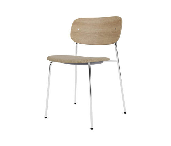 Co Dining Chair | Chrome Base | Upholstered Seat, Oak Back | Audo Bouclé - Beige, 02 | Natural Oak | Stühle | Audo Copenhagen