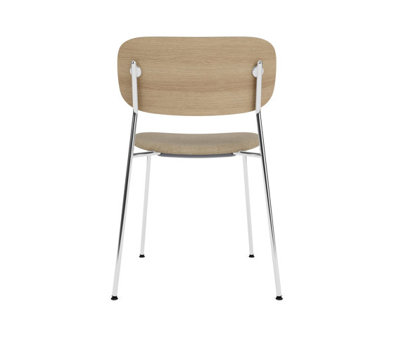 Co Dining Chair | Chrome Base | Upholstered Seat, Oak Back | Audo Bouclé - Beige, 02 | Natural Oak | Stühle | Audo Copenhagen