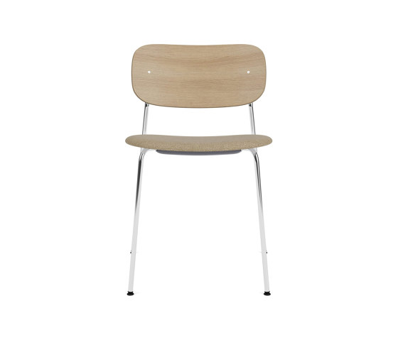 Co Dining Chair | Chrome Base | Upholstered Seat, Oak Back | Audo Bouclé - Beige, 02 | Natural Oak | Stühle | Audo Copenhagen