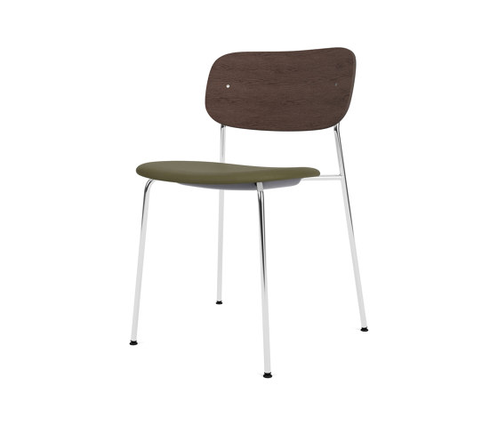 Co Dining Chair | Chrome Base | Upholstered Seat, Oak Back | Sierra - Black, 1001 | Dark Stained Oak | Sillas | Audo Copenhagen