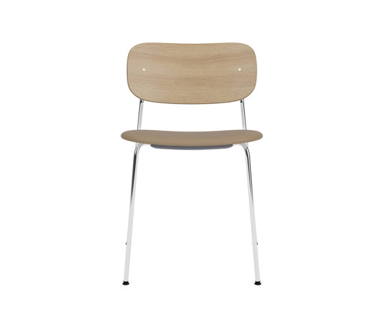 Co Dining Chair | Chrome Base | Upholstered Seat, Oak Back | Sierra - Stone, 1611 | Natural Oak | Sillas | Audo Copenhagen