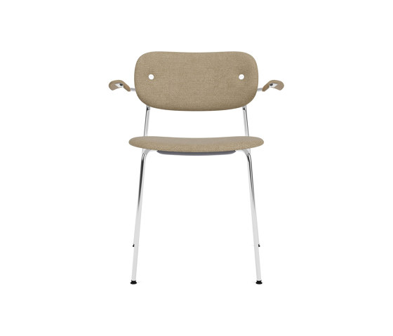 Co Dining Chair w. Armrest | Chrome Base | Upholstered Seat and Back | Audo Bouclé - Beige 02 | Natural Oak | Stühle | Audo Copenhagen