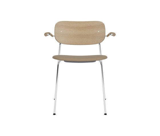 Co Dining Chair w. Armrest | Chrome Base | Upholstered Seat, Oak Back | Sierra - Stone 1611 | Natural Oak | Chairs | Audo Copenhagen
