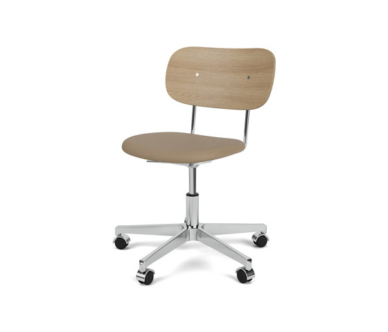 Co Task Chair | Star Base w. Casters | Polished Aluminum | Upholstered Seat, Veneer Back | Sierra - Stone, 1611 | Natural Oak | Tabourets de bureau | Audo Copenhagen