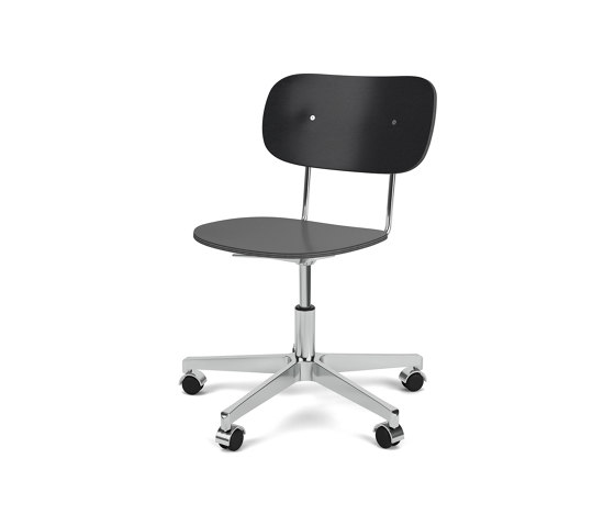 Co Task Chair | Star Base w. Casters | Polished Aluminum | Veneer Seat and Back | Black Oak | Taburetes de oficina | Audo Copenhagen