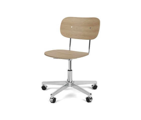 Co Task Chair | Star Base w. Casters | Polished Aluminum | Veneer Seat and Back | Natural Oak | Arbeitshocker | Audo Copenhagen