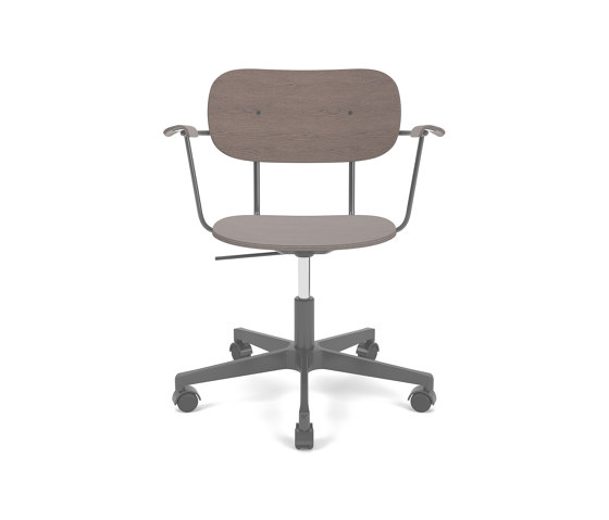 Co Task Chair W. Armrest | Star Base w. Casters, Black Aluminium | Fully Upholstered | Dark Stained Oak | Tabourets de bureau | Audo Copenhagen