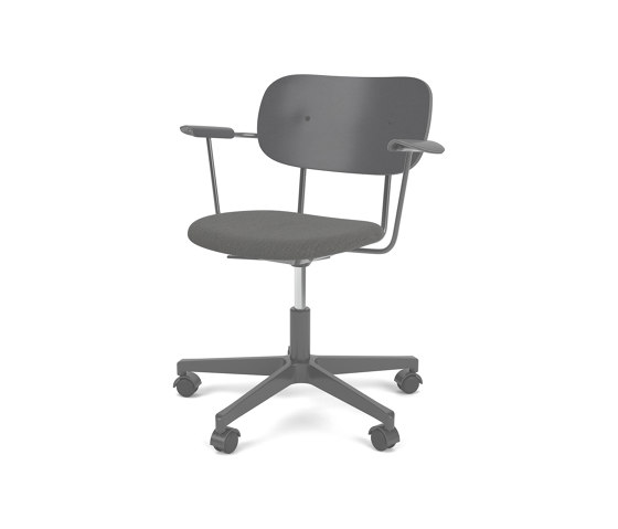 Co Task Chair W. Armrest | Star Base w. Casters, Black Aluminium | Upholstered Seat, Veneer Back | Re-wool - Black, 0198 | Black Oak | Sgabelli girevoli | Audo Copenhagen