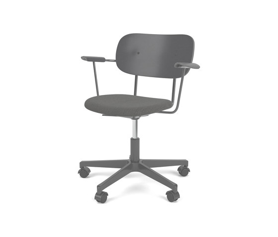 Co Task Chair W. Armrest | Star Base w. Casters, Black Aluminium | Upholstered Seat, Veneer Back | Re-wool - Black, 0198 | Black Oak | Tabourets de bureau | Audo Copenhagen