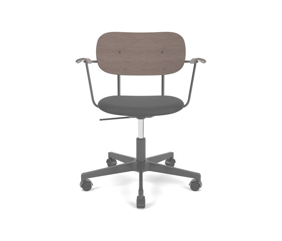 Co Task Chair W. Armrest | Star Base w. Casters, Black Aluminium | Upholstered Seat, Veneer Back | Sierra - Black, 1001 | Dark Stained Oak | Swivel stools | Audo Copenhagen