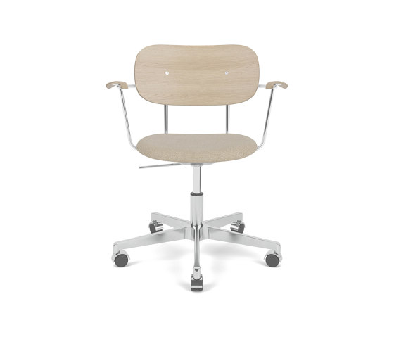 Co Task Chair W. Armrest | Star Base w. Casters, Polished Aluminium | Upholstered Seat, Veneer Back | Audo Bouclé 02 - Beige 02 | Natural Oak | Tabourets de bureau | Audo Copenhagen