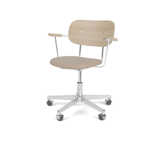 Co Task Chair W. Armrest | Star Base w. Casters, Polished Aluminium | Upholstered Seat, Veneer Back | Sierra - Stone, 1611 | Natural Oak | Arbeitshocker | Audo Copenhagen