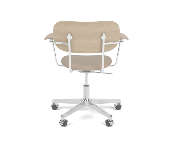 Co Task Chair W. Armrest | Star Base w. Casters, Polished Aluminium | Upholstered Seat, Veneer Back | Sierra - Stone, 1611 | Natural Oak | Arbeitshocker | Audo Copenhagen