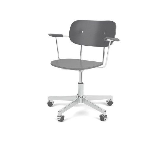 Co Task Chair W. Armrest | Star Base w. Casters, Polished Aluminium | Veneer Seat and Back | Black Oak | Arbeitshocker | Audo Copenhagen