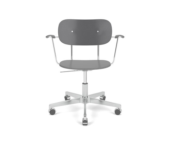 Co Task Chair W. Armrest | Star Base w. Casters, Polished Aluminium | Veneer Seat and Back | Black Oak | Arbeitshocker | Audo Copenhagen