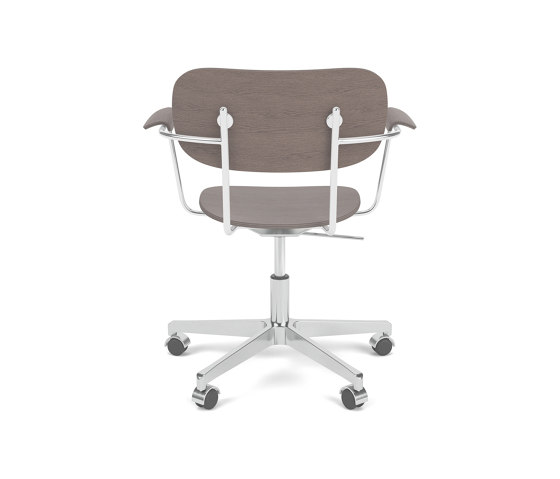 Co Task Chair W. Armrest | Star Base w. Casters, Polished Aluminium | Veneer Seat and Back | Dark Stained Oak | Swivel stools | Audo Copenhagen