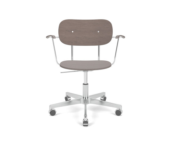 Co Task Chair W. Armrest | Star Base w. Casters, Polished Aluminium | Veneer Seat and Back | Dark Stained Oak | Swivel stools | Audo Copenhagen