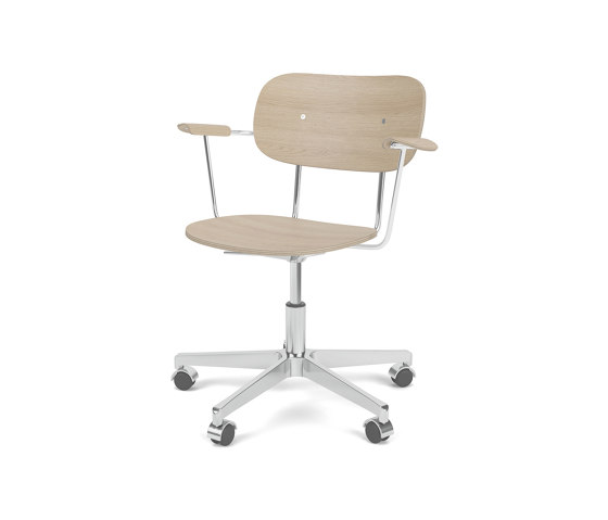 Co Task Chair W. Armrest | Star Base w. Casters, Polished Aluminium | Veneer Seat and Back | Natural Oak | Sgabelli girevoli | Audo Copenhagen