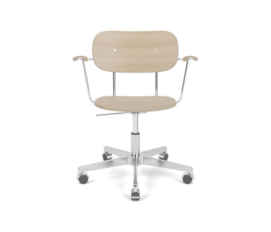 Co Task Chair W. Armrest | Star Base w. Casters, Polished Aluminium | Veneer Seat and Back | Natural Oak | Arbeitshocker | Audo Copenhagen